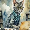 Office Cat with Glasses Diamond Painting