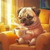 Pug Drinking Coffee Diamond Painting