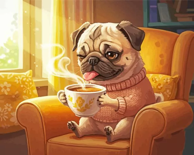 Pug Drinking Coffee Diamond Painting Pug Drinking Coffee Diamond Painting