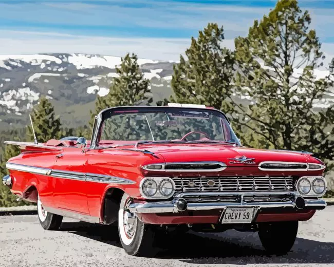 Red Chevrolet Impala 1959 Diamond Painting Red Chevrolet Impala 1959 Diamond Painting