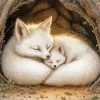 Sleeping White Foxes Diamond Painting