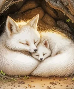 Sleeping White Foxes Diamond Painting