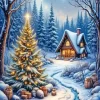 Snowy Cabin in the Woods Diamond Painting