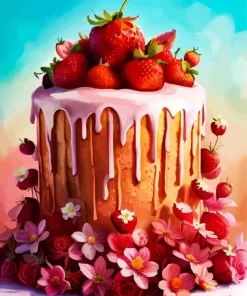 Strawberries Cake Art Diamond Painting