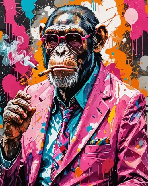 Stylish Chimpanzee Smoking Diamond Painting Stylish Chimpanzee Smoking Diamond Painting