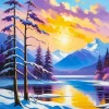 Sunset Snowfall in Forest Diamond Painting