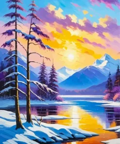 Sunset Snowfall in Forest Diamond Painting