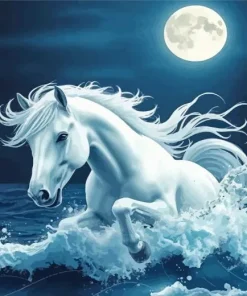 White Horse Moon Diamond Painting