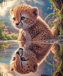 Baby Cheetah Reflection Diamond Painting