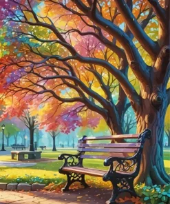 Bench Under Colorful Trees Diamond Painting