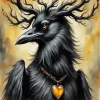 Black Crow with Antlers Diamond Painting