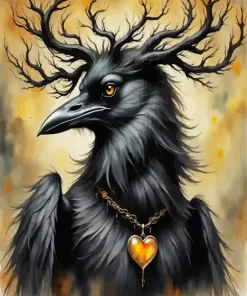 Black Crow with Antlers Diamond Painting