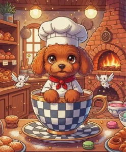 Brown Poodle Chef Diamond Painting