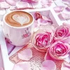 Coffee with Pink Roses Diamond Painting