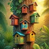 Colorful Bird Houses Diamond Painting