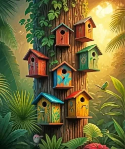Colorful Bird Houses Diamond Painting