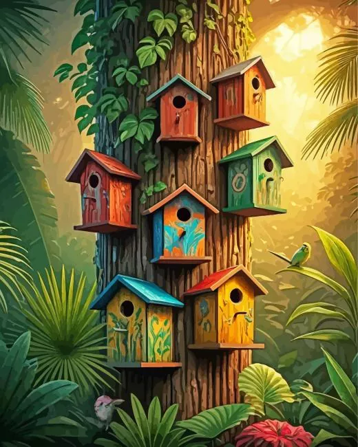 Colorful Bird Houses Diamond Painting Colorful Bird Houses Diamond Painting