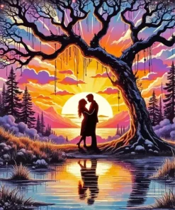 Couple Under Tree Silhouette Diamond Painting