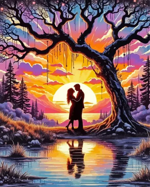 Couple Under Tree Silhouette Diamond Painting Couple Under Tree Silhouette Diamond Painting