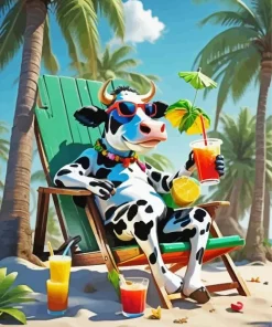 Cow On a Beach Chair Diamond Painting