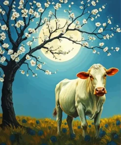 Cow Under Blossom Tree Diamond Painting