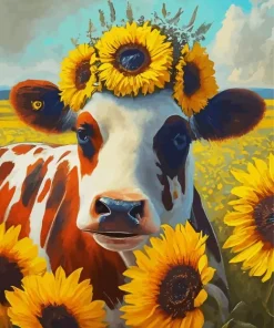 Cow and Sunflowers Diamond Painting