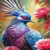 Crowned Pigeon and Flowers Diamond Painting