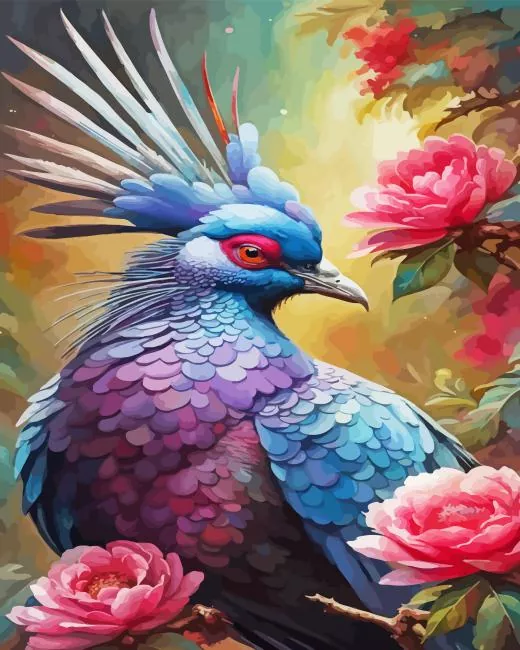 Crowned Pigeon and Flowers Diamond Painting Crowned Pigeon and Flowers Diamond Painting