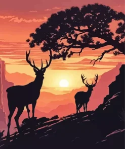 Deer Silhouette at Sunset Diamond Painting