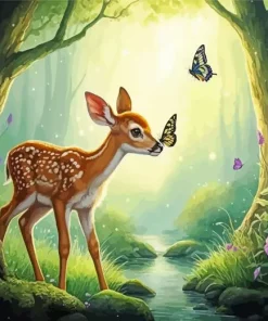 Deer with Butterfly on Nose Diamond Painting