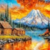 Mountain Cabin by Lake Diamond Painting