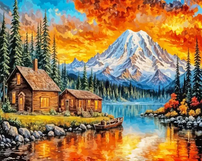 Mountain Cabin by Lake Diamond Painting Mountain Cabin by Lake Diamond Painting