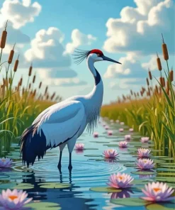 Sandhill Crane in Water Diamond Painting