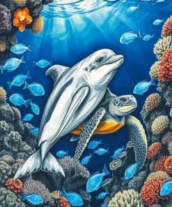 Sea Turtle and Dolphin Diamond Painting