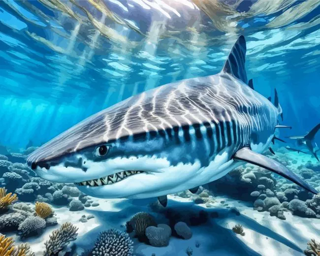 Shark Under Deep Sea Diamond Painting Shark Under Deep Sea Diamond Painting