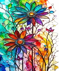 Stained Glass Flowers Diamond Painting