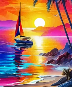 Sunset Sailboat Art Diamond Painting