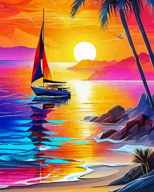 Sunset Sailboat Art Diamond Painting Sunset Sailboat Art Diamond Painting