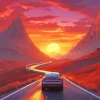 Sunset with Car Diamond Painting