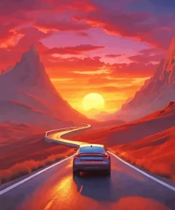 Sunset with Car Diamond Painting