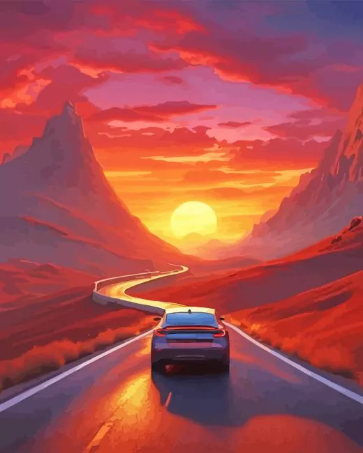 Sunset with Car Diamond Painting Sunset with Car Diamond Painting