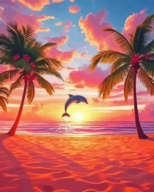 Sunset with a Tropical Dolphin Diamond Painting Sunset with a Tropical Dolphin Diamond Painting