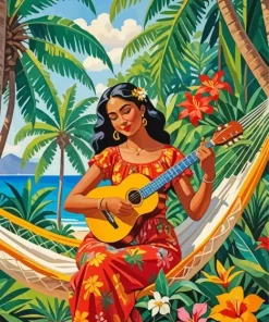 Tahitian Girl Playing Ukulele Diamond Painting