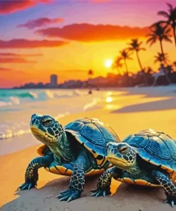 Turtle Couple on The Beach Diamond Painting