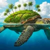 Turtle with Palm Tree Diamond Painting