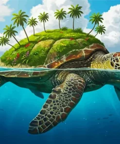 Turtle with Palm Tree Diamond Painting