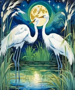 Two White Cranes Diamond Painting
