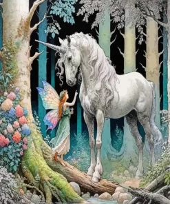 Unicorn and Fairy in Forest Diamond Painting