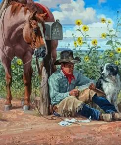 West Cowboy with Dog Diamond Painting