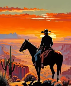 Western Cowboy in The Sunset Diamond Painting